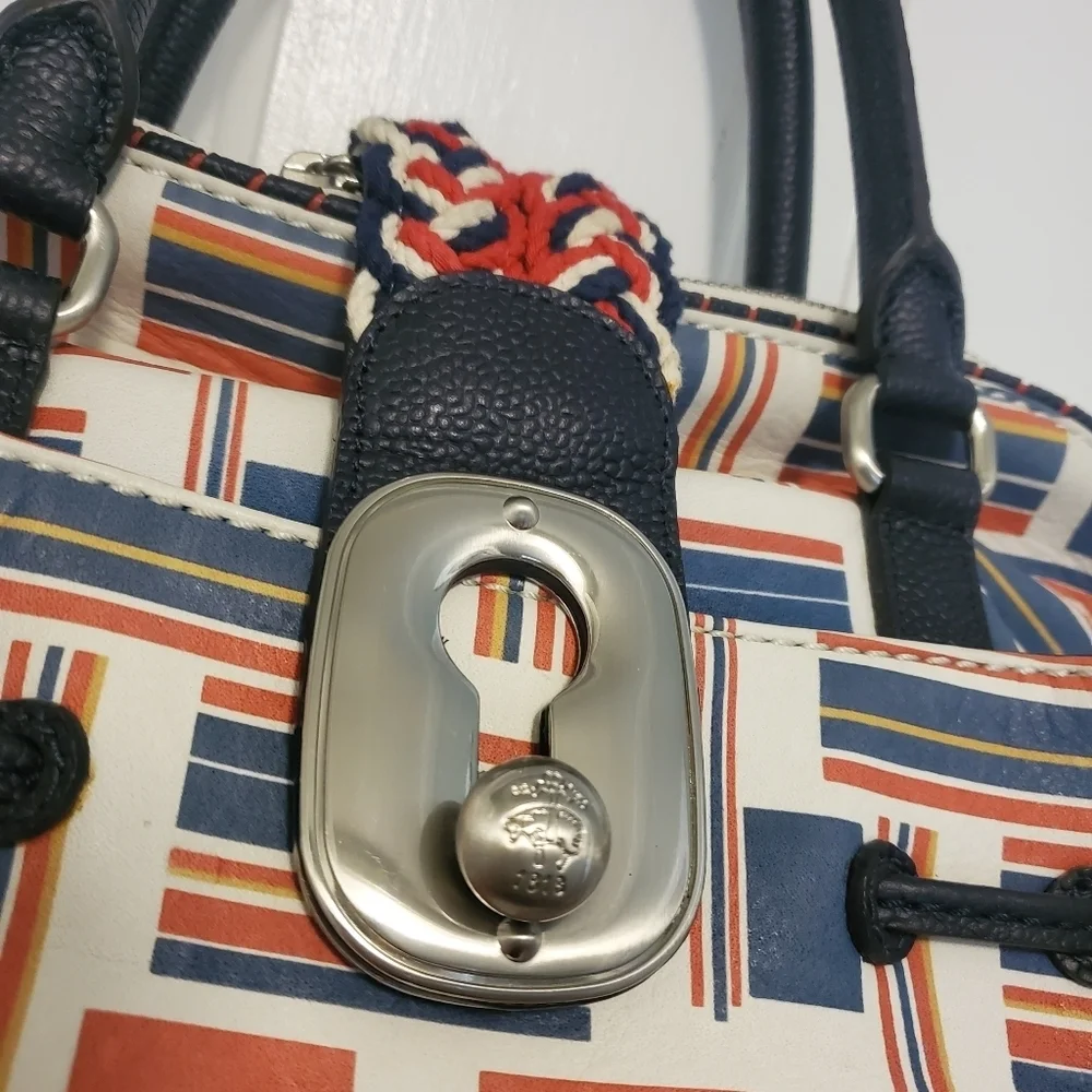 Nautical Print Fashion Satchel Red, Blue White, Double Handle, Flap/zip Close
